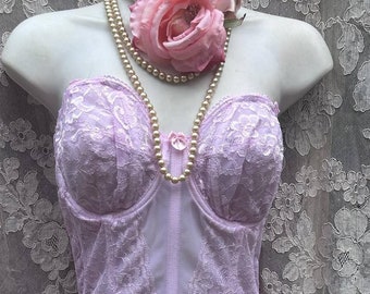 Pink lace bustier  boned  50s style   pin up burlesque  34 36 C  from vintage opulence on Etsy