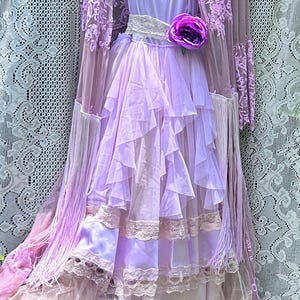 Lavender maxi dress iced purple lace tulle gown for festival lilac party dress for wedding bridesmaid boho hippie photoshoot performance  S