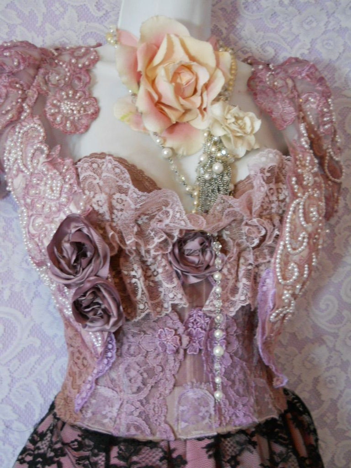 Lavender beaded shrug Dusty mauve lilac lace bolero Etsy