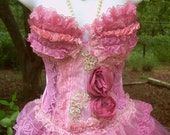 Pink rose bustier vintage top pin up burlesque ruffle romantic photoshoot video stage theater performance party festival top made to order