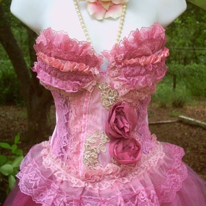 Pink rose bustier vintage top pin up burlesque ruffle romantic photoshoot video stage theater performance party festival top made to order