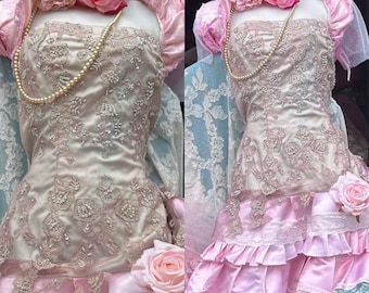 Marie Antoinette dress pale pink pink bows gold lace rococo French 18th century small/medium 6/8  by vintage opulence on Etsy