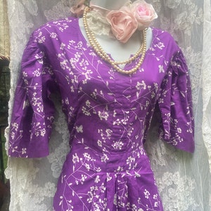 Purple midi dress Floral cotton vintage small from vintage opulence on Etsy image 4