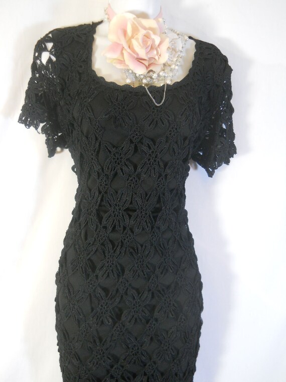 Items similar to Black crochet dress vintage boho goth halloween medium