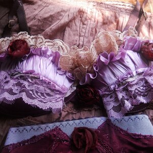 Lace Bralette, Mesh Lingerie, Triangle Bra, Purple Bra, Handmade