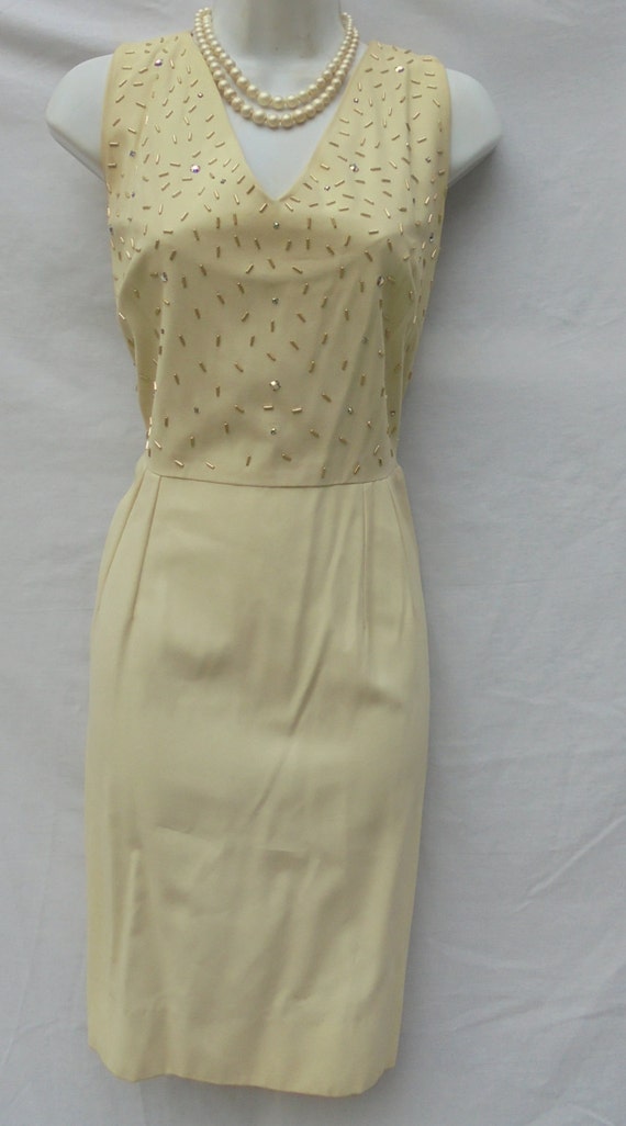 Cream beaded  dress Dauphine by l'Aiglon wiggle p… - image 1