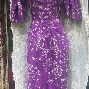 Purple midi dress Floral cotton vintage small from vintage opulence on Etsy image 3