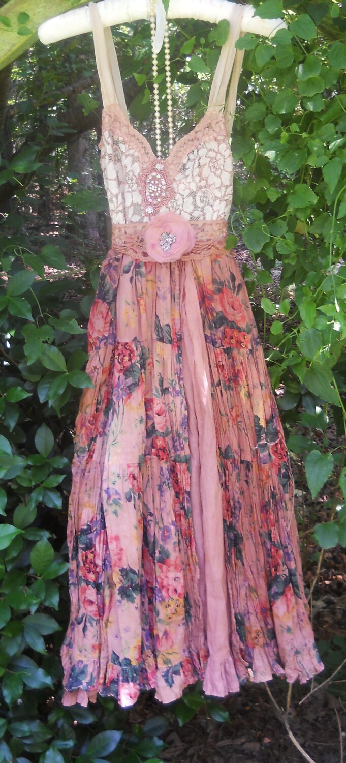 Boho Floral Dress Ruffle Cotton Tea Stained Romantic Shabby - Etsy