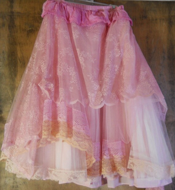 Items similar to Pink tutu skirt tulle lace fairytale bohemian lolita ...