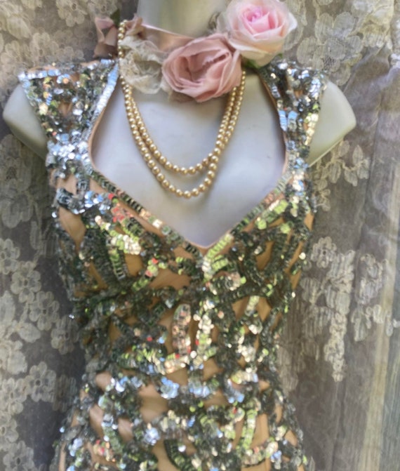 Silver sequin dress  vintage full length   cockta… - image 9