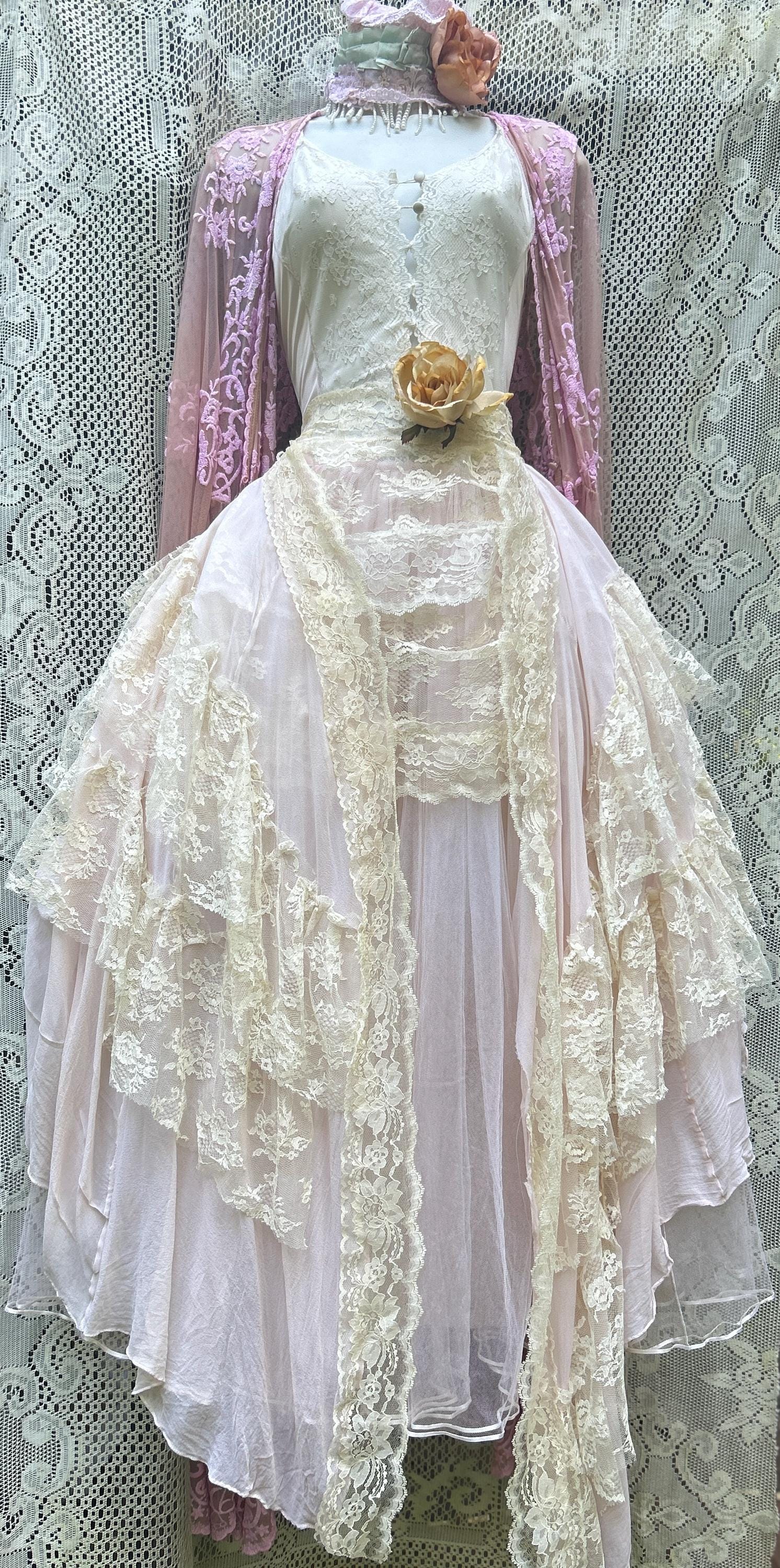 Ethereal lace dress  tulle  crinoline wedding  fairytale  dress , romantic boho cottagecore  handfasting party ceremony photoshoot small