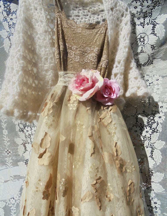 Fl Tulle Dress Tea Stained Lace Wedding Prom Romantic Image 0