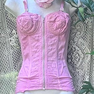 Pink  vintage bustier, pink corset style top  boned  50s style pin up burlesque  costume lingerie, sexy retro gift, boudoir shoot 34B