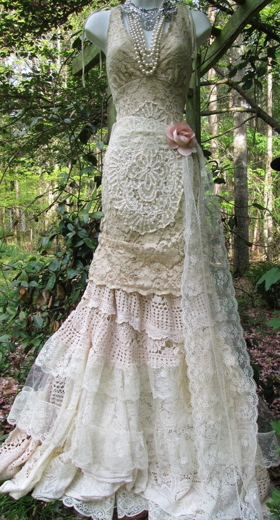 Crochet wedding dress, bridal one of a kind , unique handmade gown, bohemian lace dress for wedding ceremony , ivory crochet bride dress,