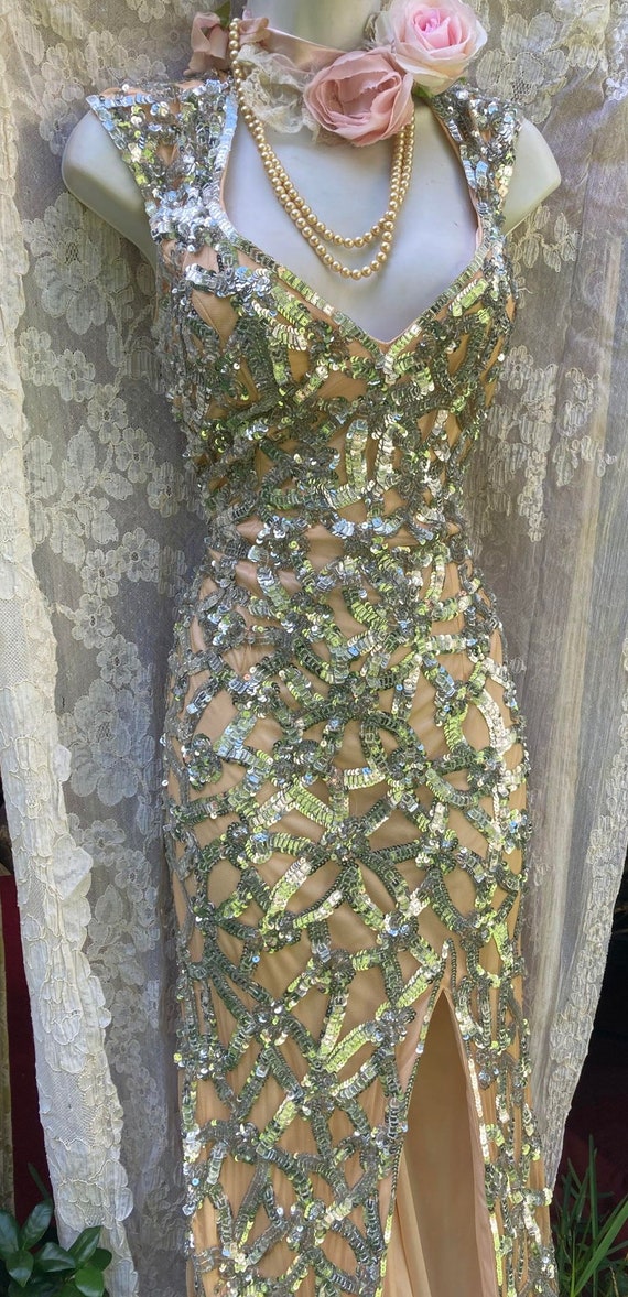 Silver sequin dress  vintage full length   cockta… - image 2