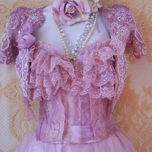 Dusty mauve lavender lilac ruffled lace  bustier corset boned victoriana romantic shabby customby vintage opulence on Etsy