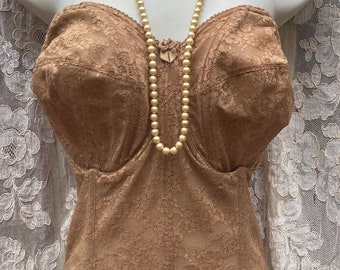 Beige vintage bustier  boned  50s style   pin up burlesque  34 36 I  from vintage opulence on Etsy