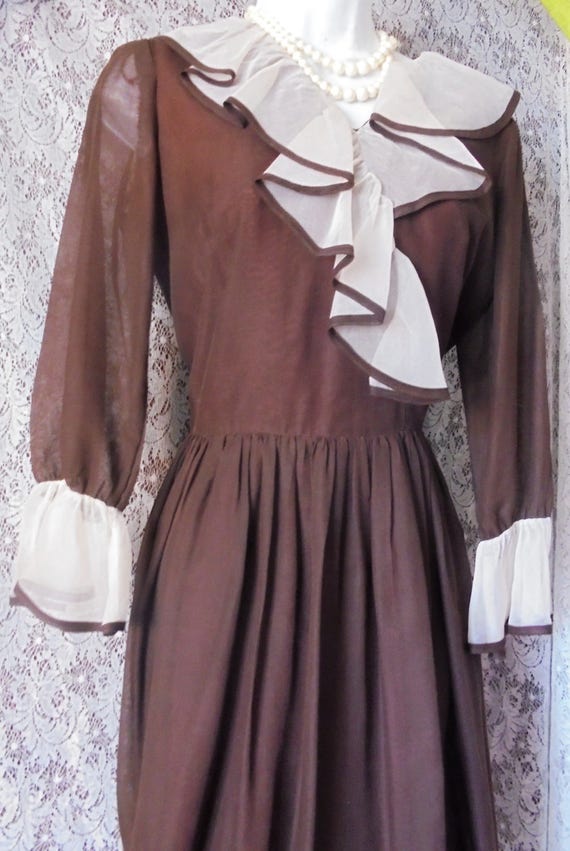 Brown mini dress ruffles mod  60s xs  from vintage
