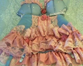 Conjunto de faja azul, encaje turquesa con volantes, faja con liguero y abertura inferior, y sujetador estilo burlesque, conjunto de lencería para sesión de fotos pin-up, regalo de San Valentín