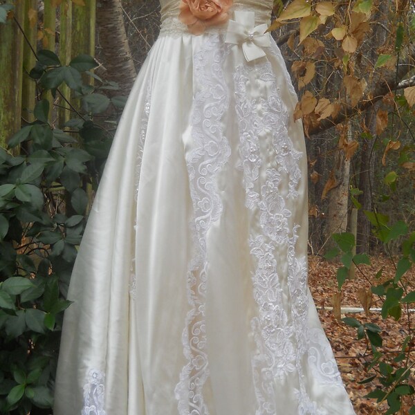 Lace wedding dress vintage  satin beading  bohemian romantic medium    by vintage opulence on Etsy