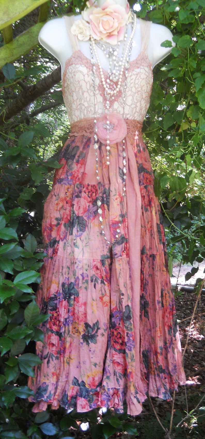 Boho Floral Dress Ruffle Cotton Tea Stained Romantic Shabby - Etsy