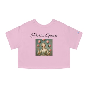 T-shirt Marie-Antoinette, t-shirt vintage Party Queen, haut court pour célibataire, chemise de nuit fille rose, t-shirt rococo, t-shirt d&#39;anniversaire