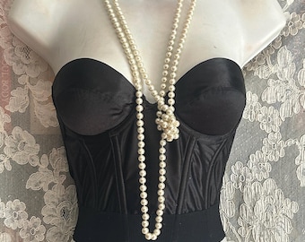Black satin bustier vintage longline bra for pin up shoot , burlesque black bustier party club bustier 32A