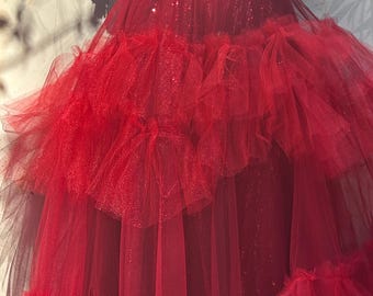 Red tulle  skirt,  vamp gothic Halloween dark cabaret , circus fairytale ethereal maxi skirt , dance, theater, costume small/medium