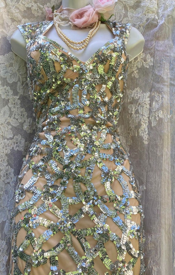 Silver sequin dress  vintage full length   cockta… - image 5