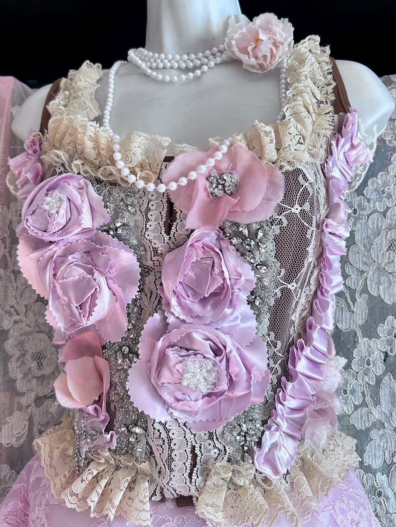 Pink Roses Bustier , Pin up Burlesque Ruffle Top, Romantic Photoshoot ...