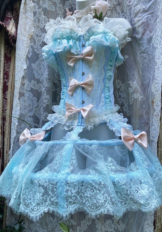 Antoinette Costume Marie Powder Blue Pink Bustier Cage Skirt   Etsy