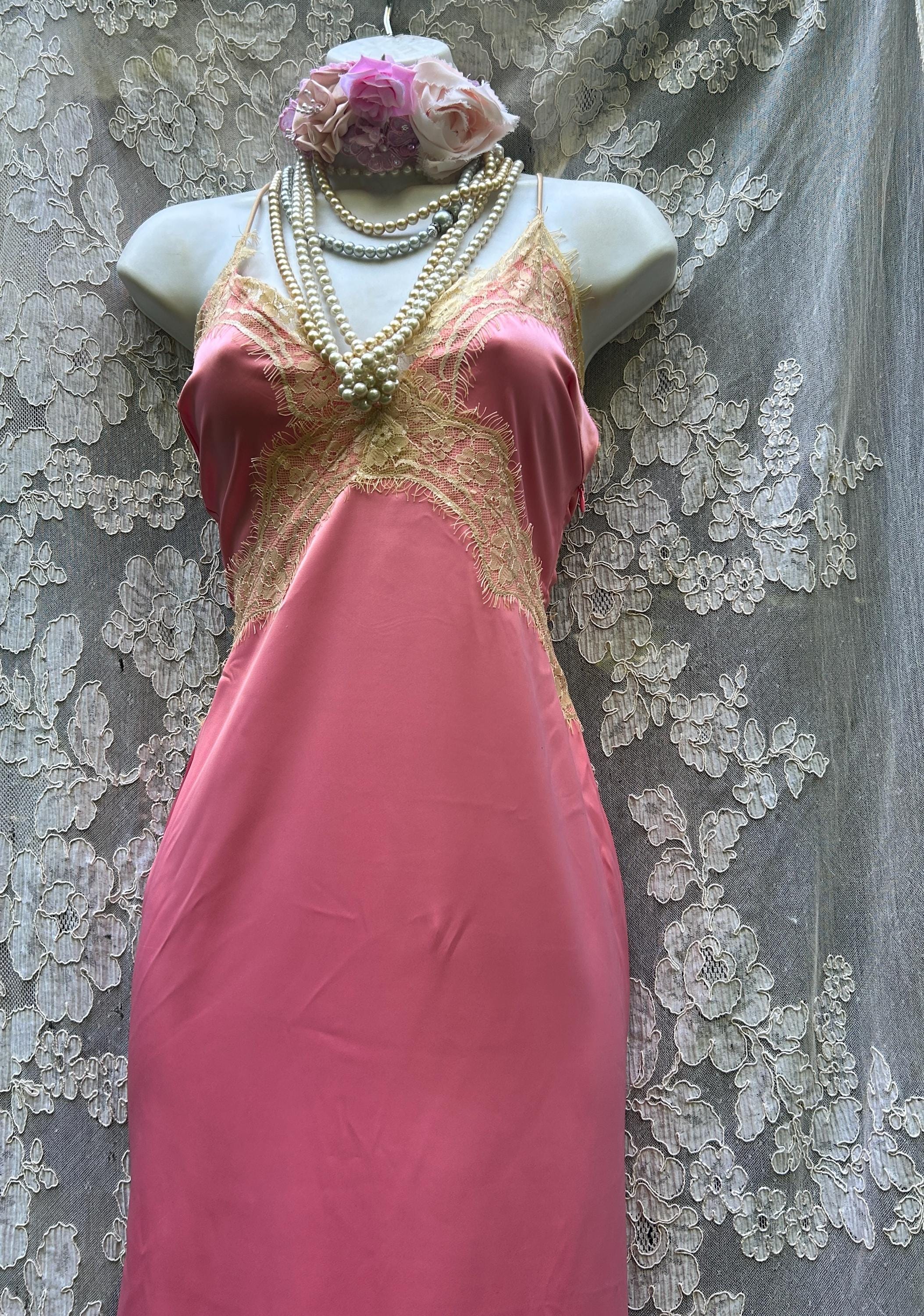 Pink satin lace dress hotsell