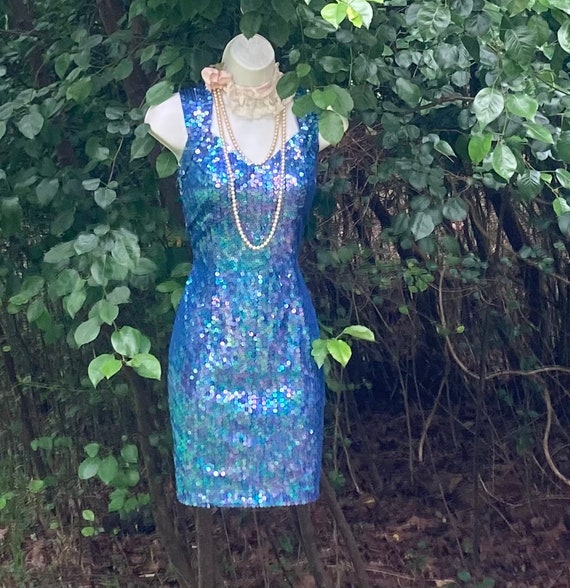 Blue Sequin Dress Mini Sparkle Party Cocktail Festival Small From Vintage Opulence on Etsy Etsy Canada