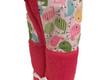 Cute Birds Carnival Pink Hooded Towel, Personalization Available, Embroidery, Monogram, Toddle & Big Kid Towel, Beach Towel, gift.