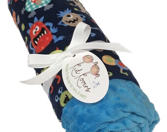 Cute Monsters Aqua Minky Baby Blanket