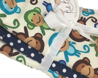 Monkey, Stripe, and Whale. Set of 3 Burp Cloths