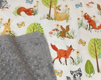 Woodland Creatures Charcoal Minky Baby Blanket