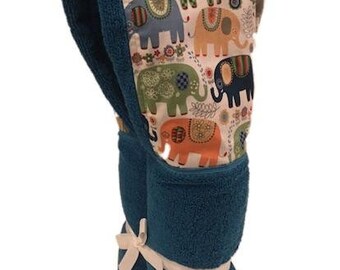 Happy Elephant Azure Blue Hooded Towel, Personalization Available, Embroidery, Monogram, Toddle & Big Kid Towel, Beach Towel, gift.