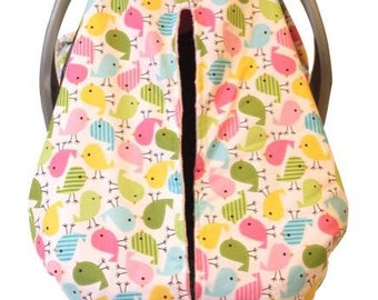 Cute Birds Car Seat Kover with Pink Minky Interior