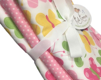 Sweet Butterfly & pink dot burp cloth set of 3. 10x20" absorbent cotton Terry cloth.