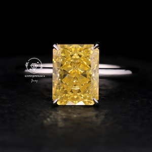 3 CT Canary Yellow Radiant Cut Ring, Yellow Radiant Cut Diamond Engagement Ring, Radiant Wedding Ring, 14K Solid White Gold Solitaire Ring