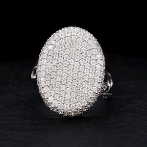 Twilight Bella Style Wedding Ring, Round Moissanite Engagement Ring, Cluster Micro Pave Diamond Dome Style Ring, 14K Gold Edward Cullen Ring