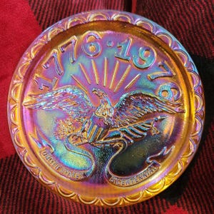 Vintage Bicentennial Eagle Carnival Glass Plate: 1776-1976 Independence Day Decor