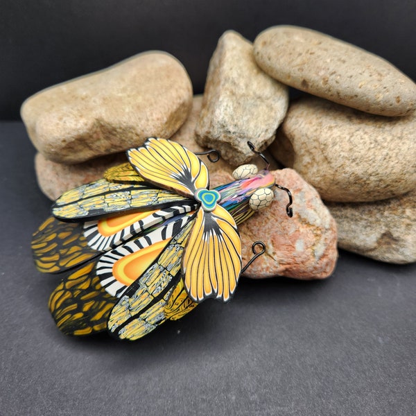 Handmade Polymer Clay Bug,Handmade Yellow Clay Bug Sculpture,Nature Inspired Art,Handmade Garden Decoration,Handmade Insect Art