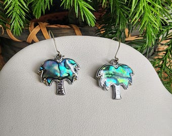 Abalone and Sterling Silver Palm Tree Pendant Necklace and Earrings Jewelry Set