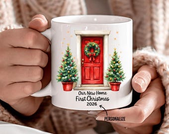 Realtor Closing Gift Mug, Our New Home First Christmas 2025 Mug, New Homeowner Gift, Real Estate Client Gift, Holiday Closing Basket Mug