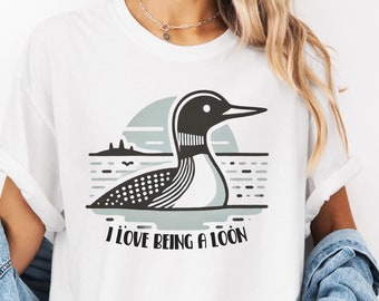 Cartoon Loon Bird T-Shirt: Unisex Comfort Colors Tee, Minimalist Design