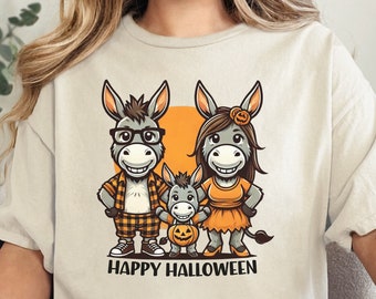Halloween Donkey Family T-shirt: Humorous Graphic Tee, Mini Donkey Tshirt