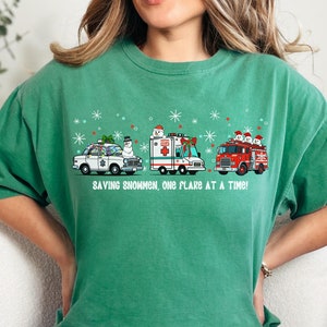 First Responder Cute Saving Snowmen Shirt, Funny Fireman Shirt, Funny Police T-Shirt, Funny Paramedic Tee, Gift for EMT, Firefighter gift