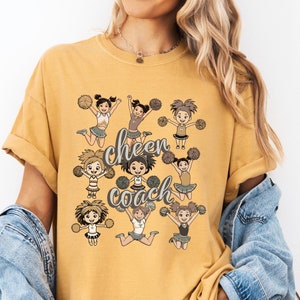 Cheer Coach T-Shirt, Coquette Retro Style with Cheerleader Graphics Comfort Colors® Tee, Unique Cheerleading Gift for Women, Stylish Apparel